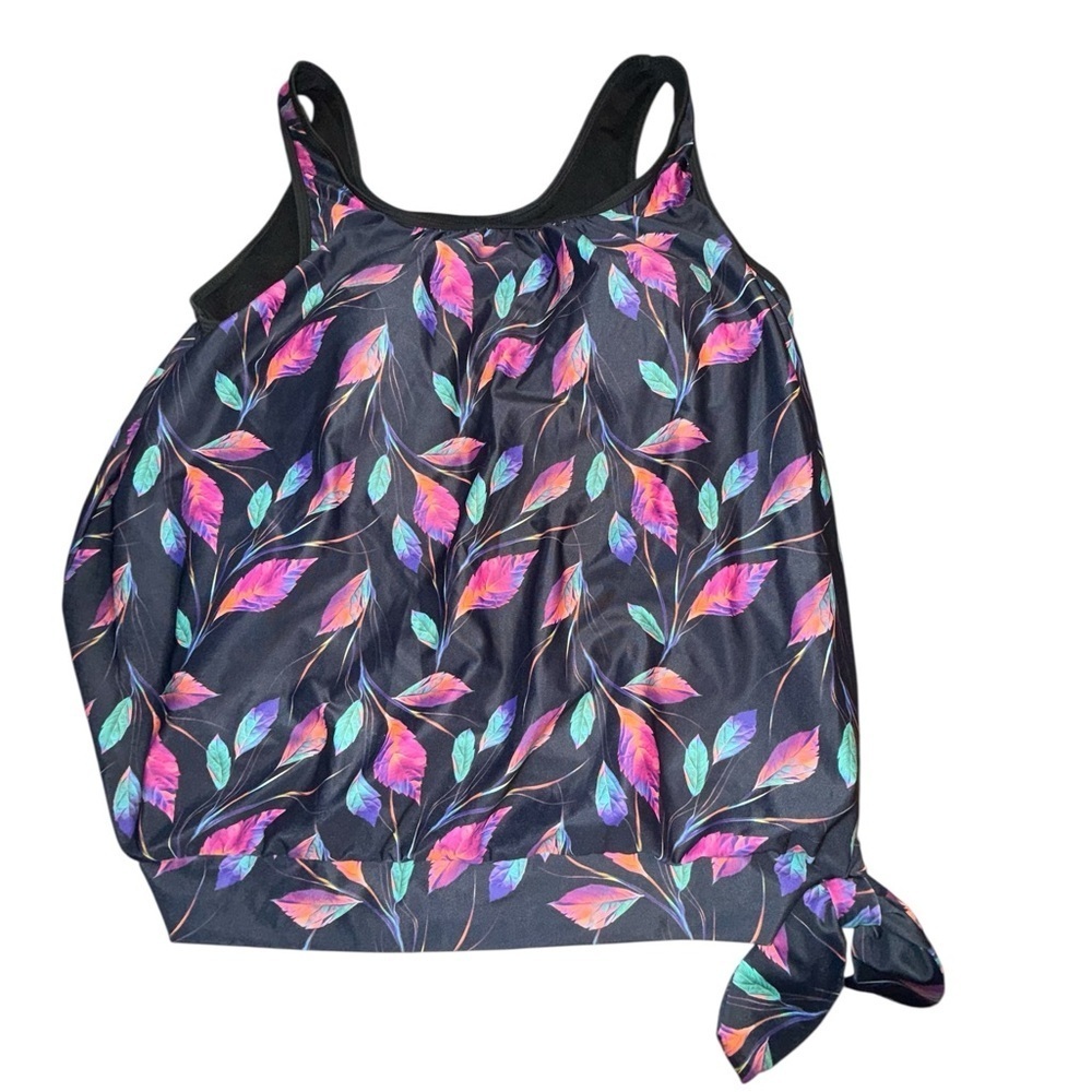 Colorful Feather Print Swim Top - Picture 3 of 4